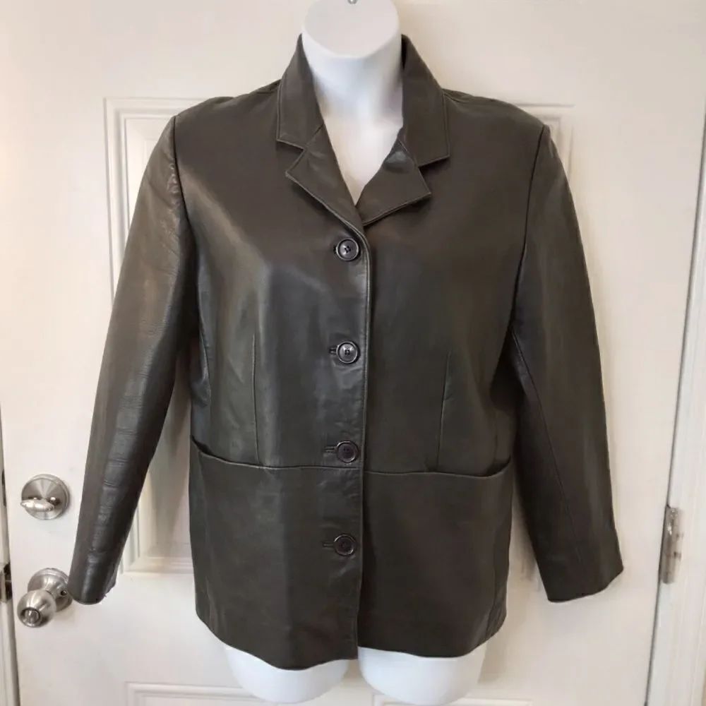 KC Collections black button front leather jacket